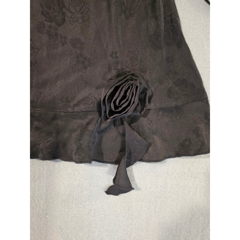 Tinsel Town Black Floral Jacquard Mini Dress Y2K Rosette Tie Strap Romantic Goth - Picture 2 of 8